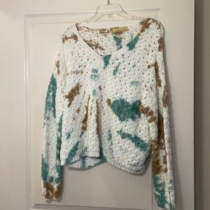 Lizard Thicket Blue/White/Tan Tie Dye Sweater Size L